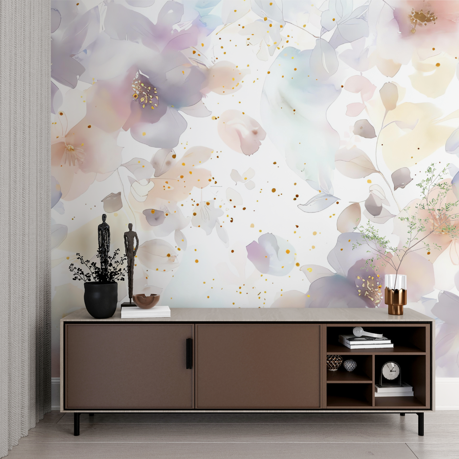 Papier peint aquarelle fleurs elegantes imprime