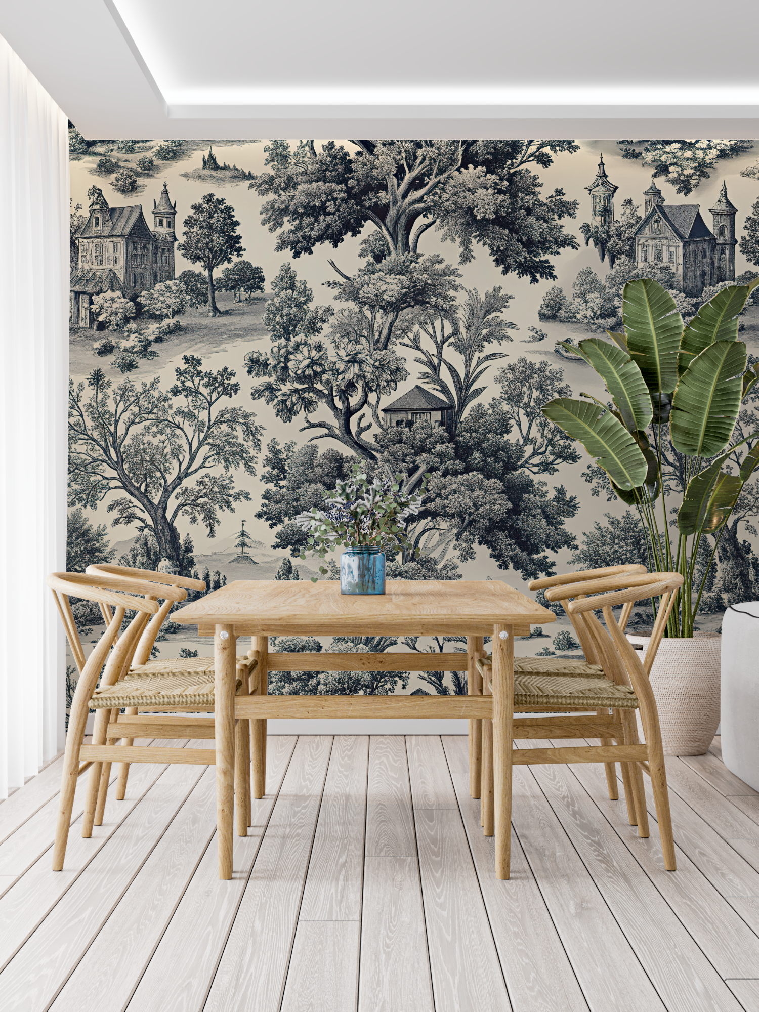 Papier Peint Toile De Jouy années 80 - trompe l'oeil