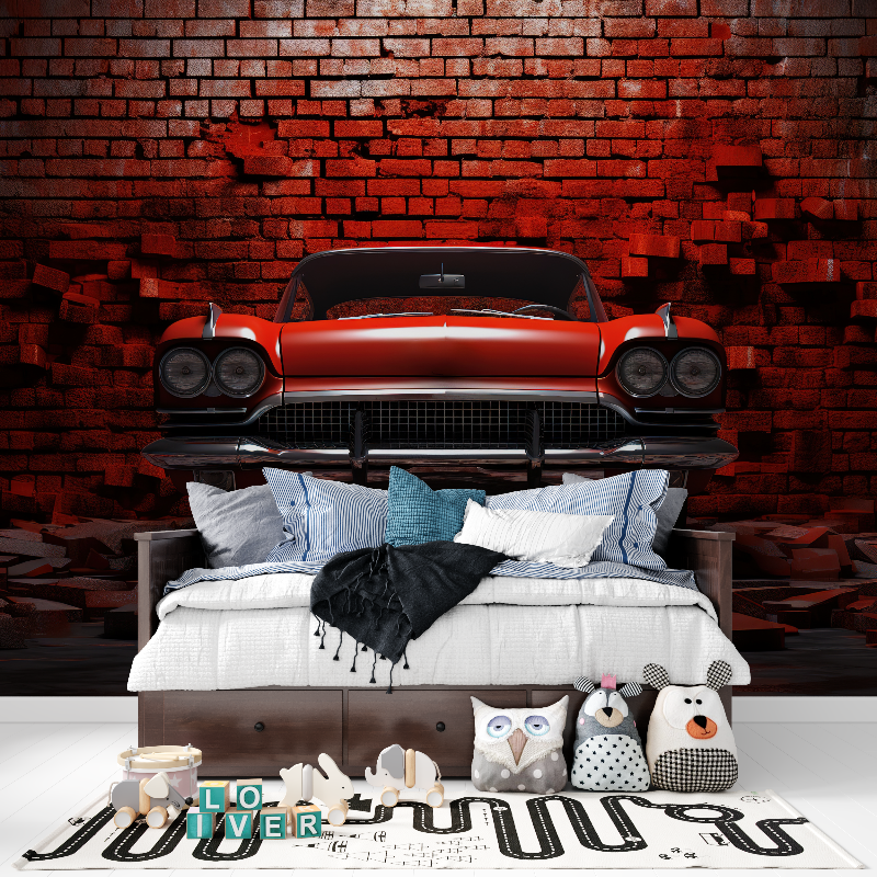 Papier peint xxl voiture brique rouge panoramique garcon