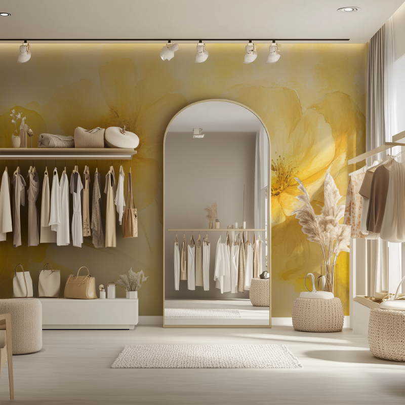 Papier peint vintage jaune fleurs dressing