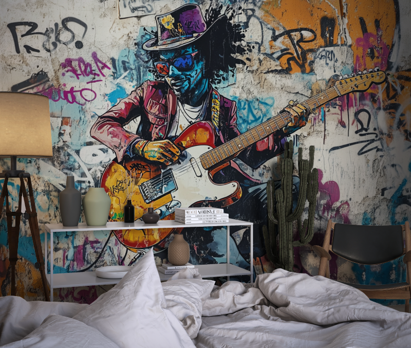 Papier peint musique graffiti couleur chambre dado1