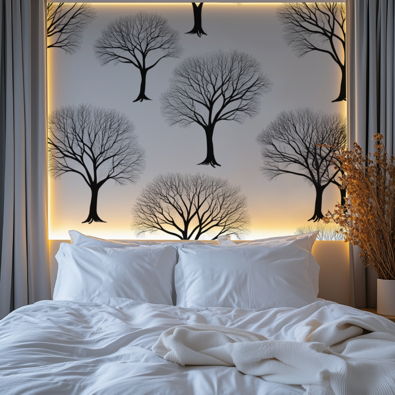 Papier peint arbre oir et blanc chambre premium