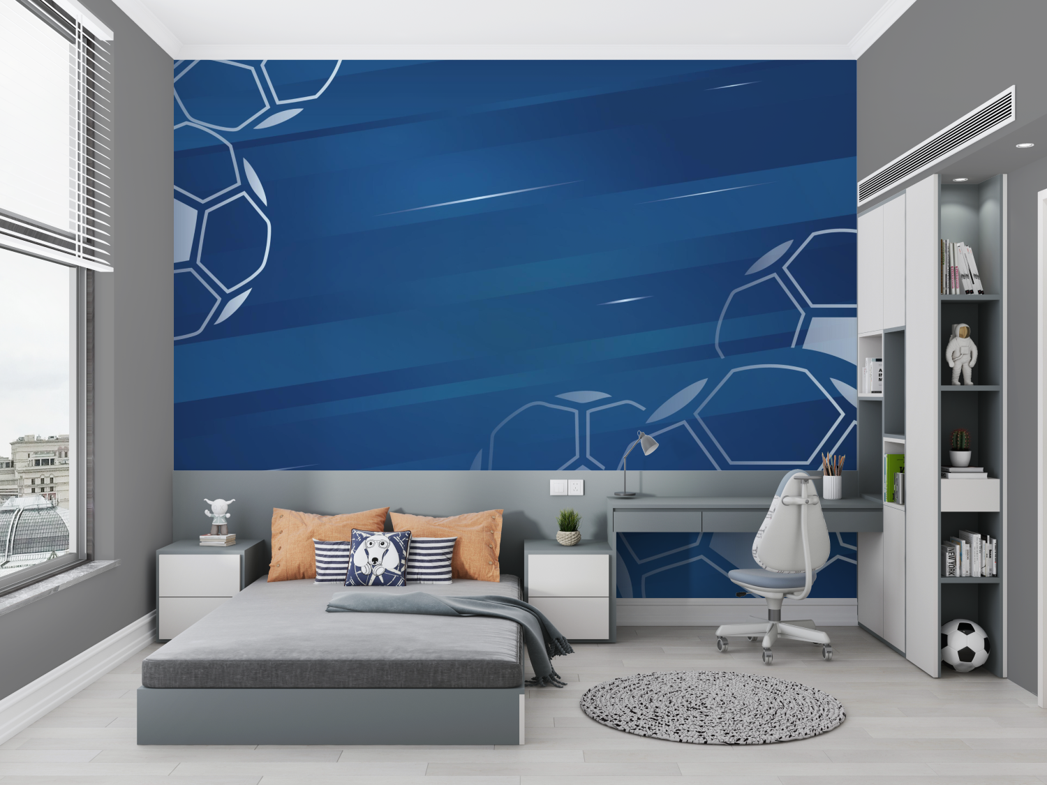 Papier peint bleu foot chambre petit