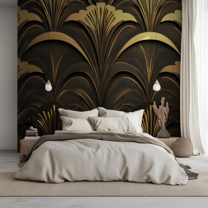 Papier peint vintage dore lit 1234