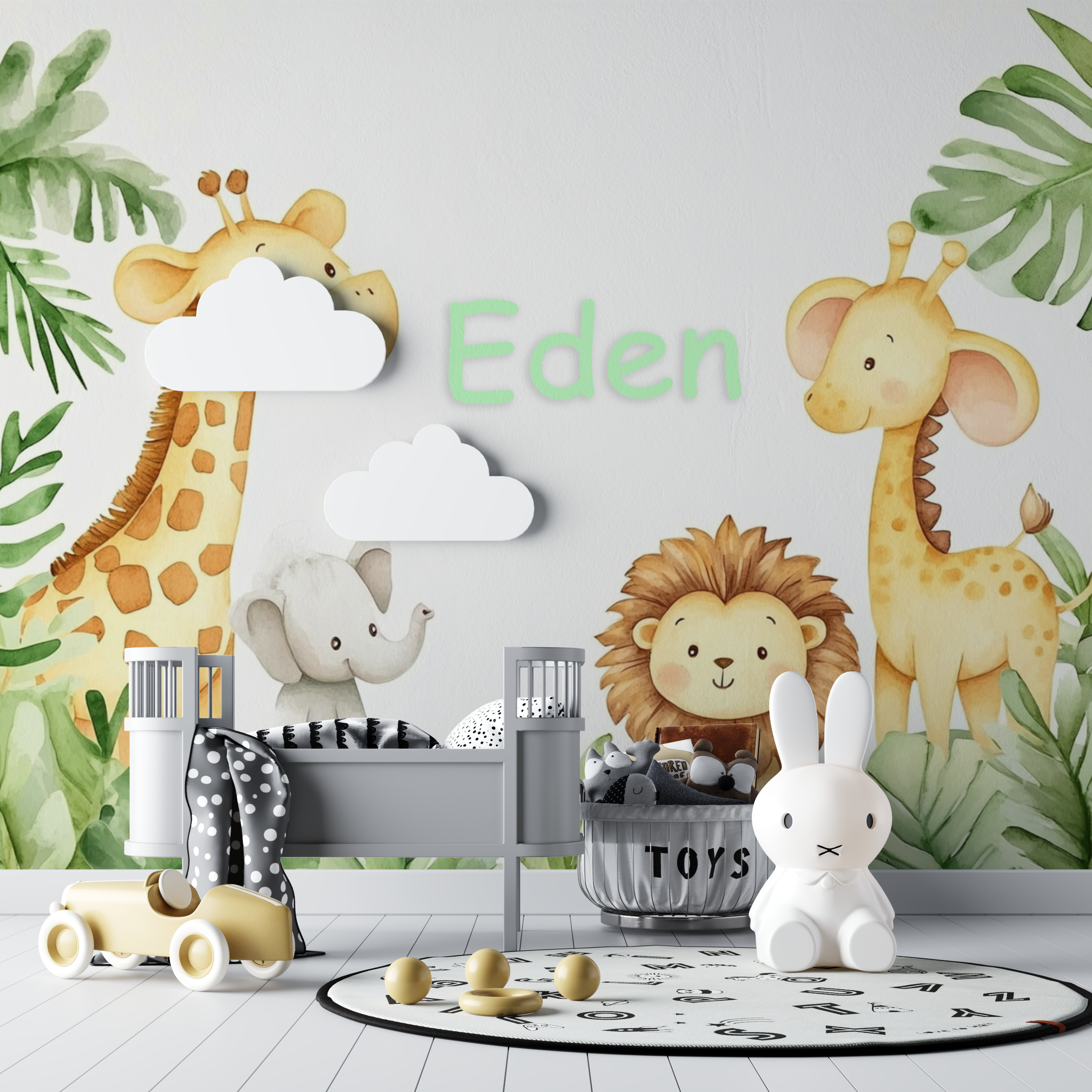 Papier peint prenom animaux jungle bebe tipi