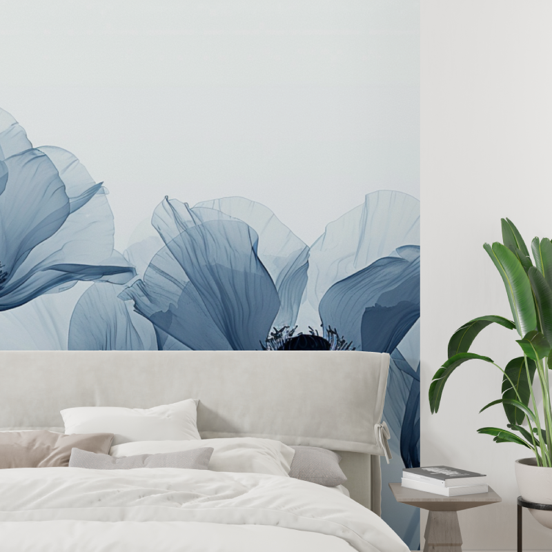 Papier peint aquarelle fleurs bleu tapisserie tendance