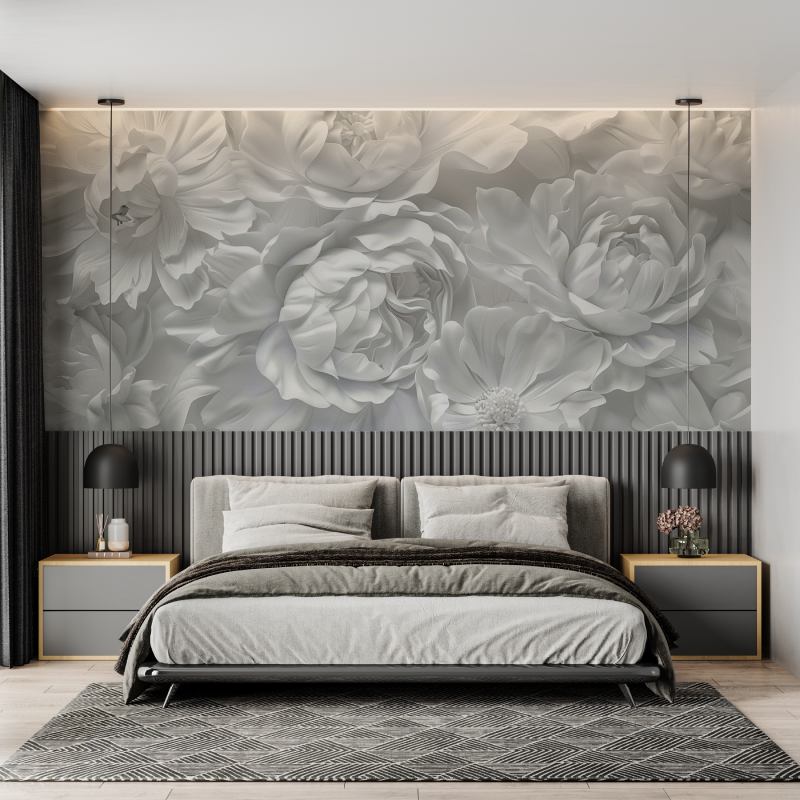 Papier peint grosse fleur blanche mural adulte