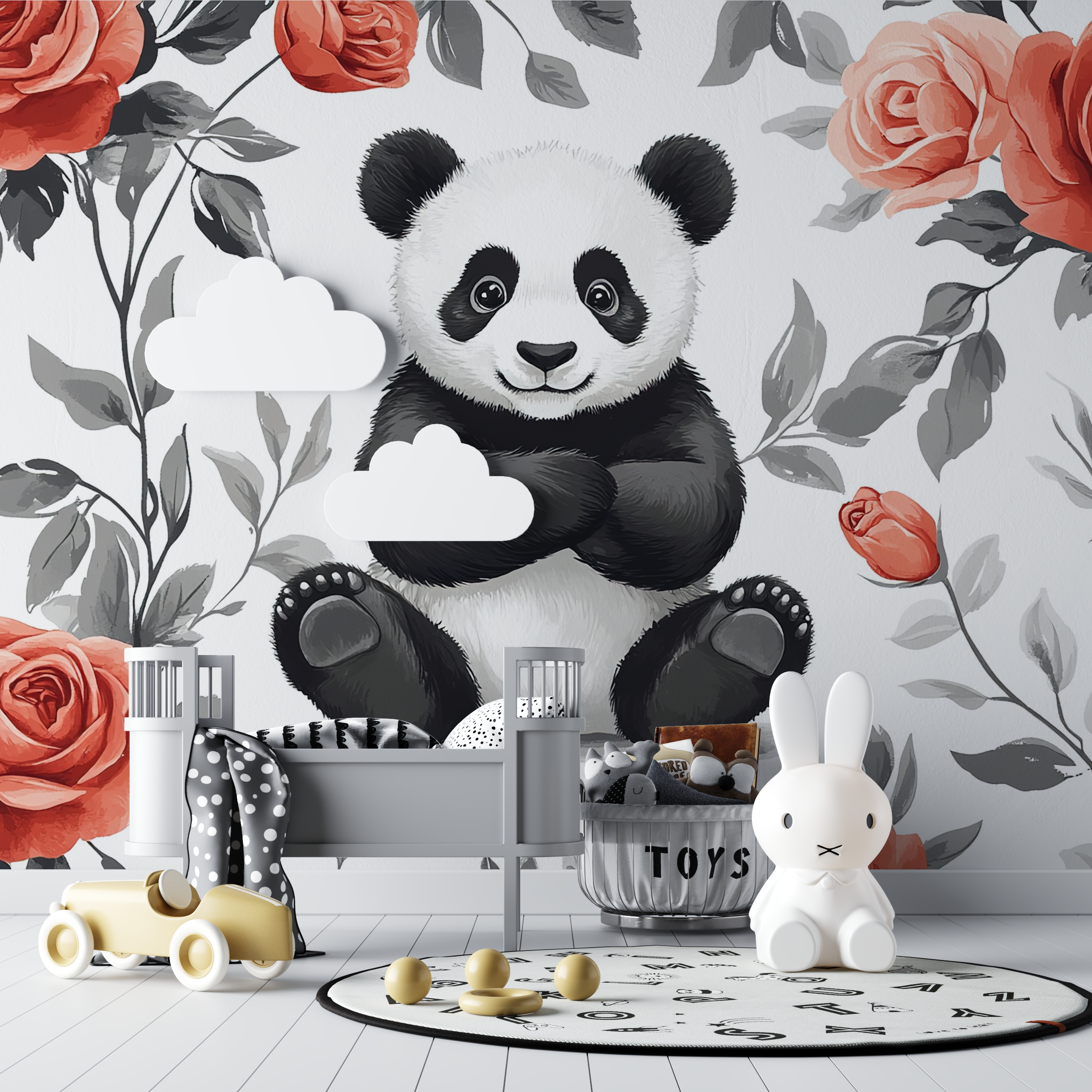 Papier peint panda floral bebe tipi