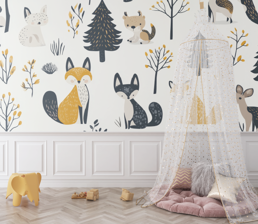 Papier peint les Animaux de la forêt - bebe tipi