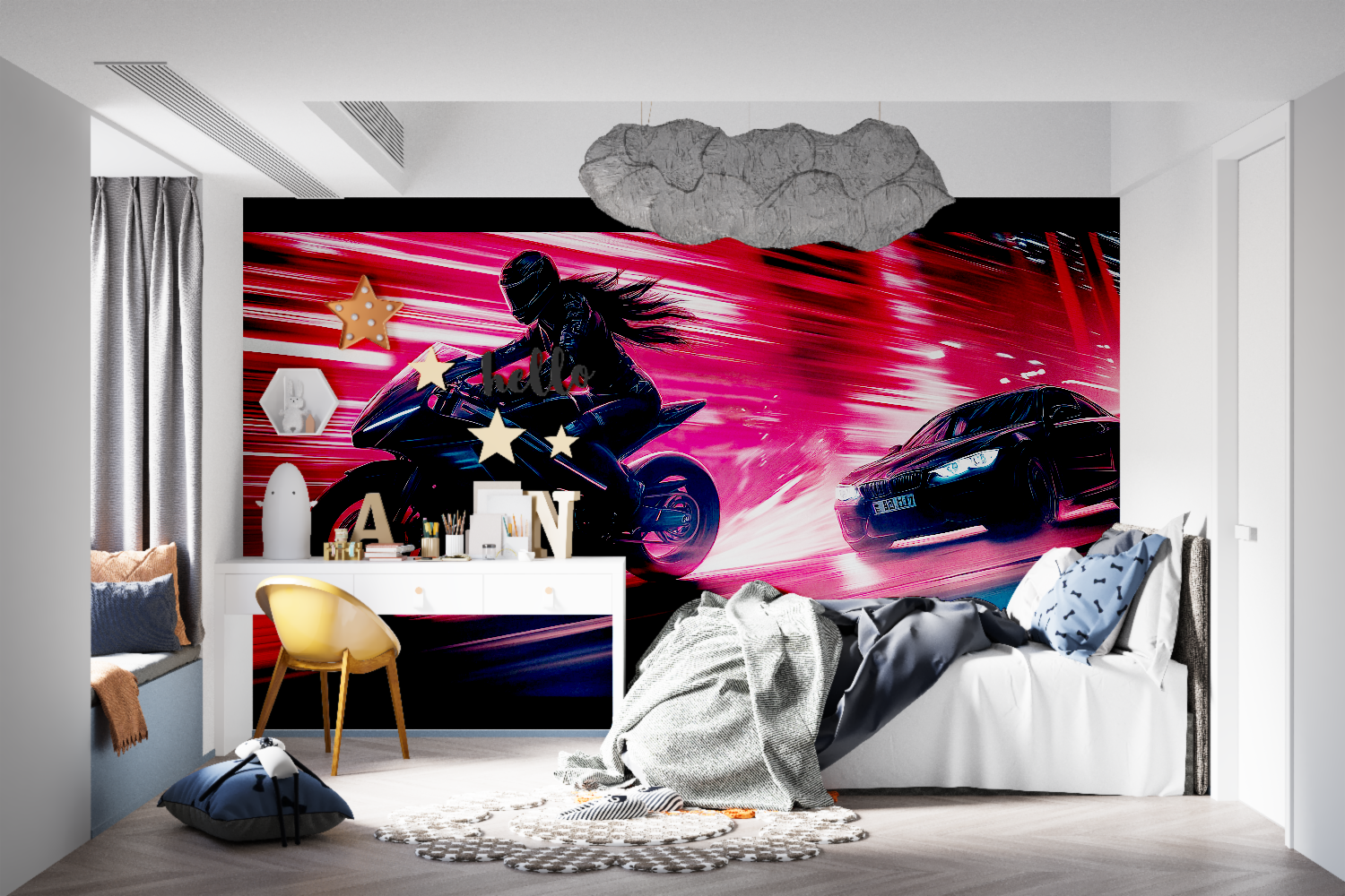 Papier peint moto voiture tapisseries murale