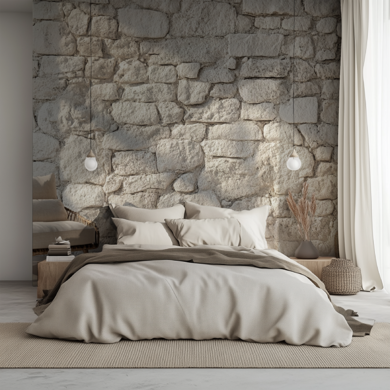 Papier peint pierre trompe l oeil lit 1234