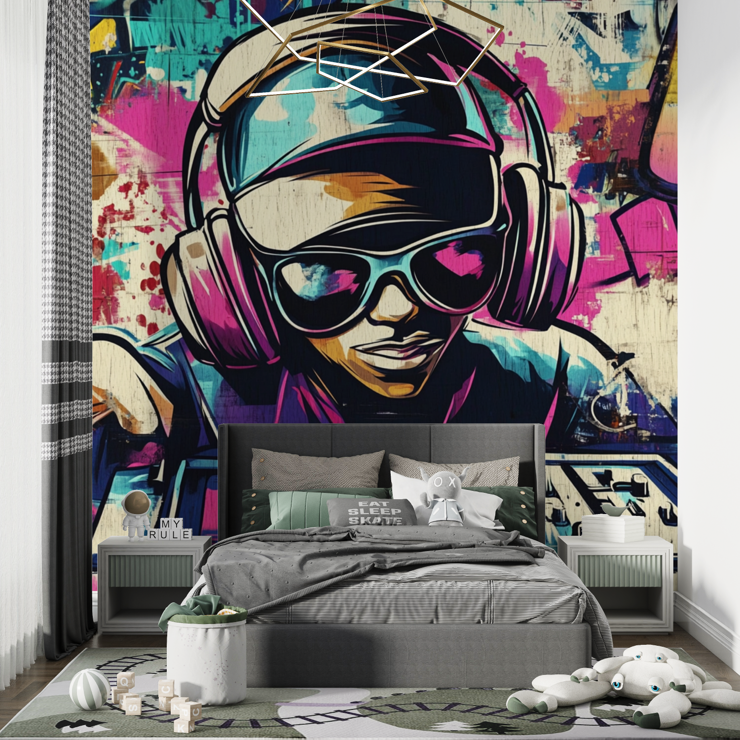 Papier peint theme hip hop chambre de garcon