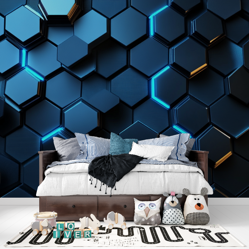 Papier peint gamer hexagones futuristes tapisserie pour ado