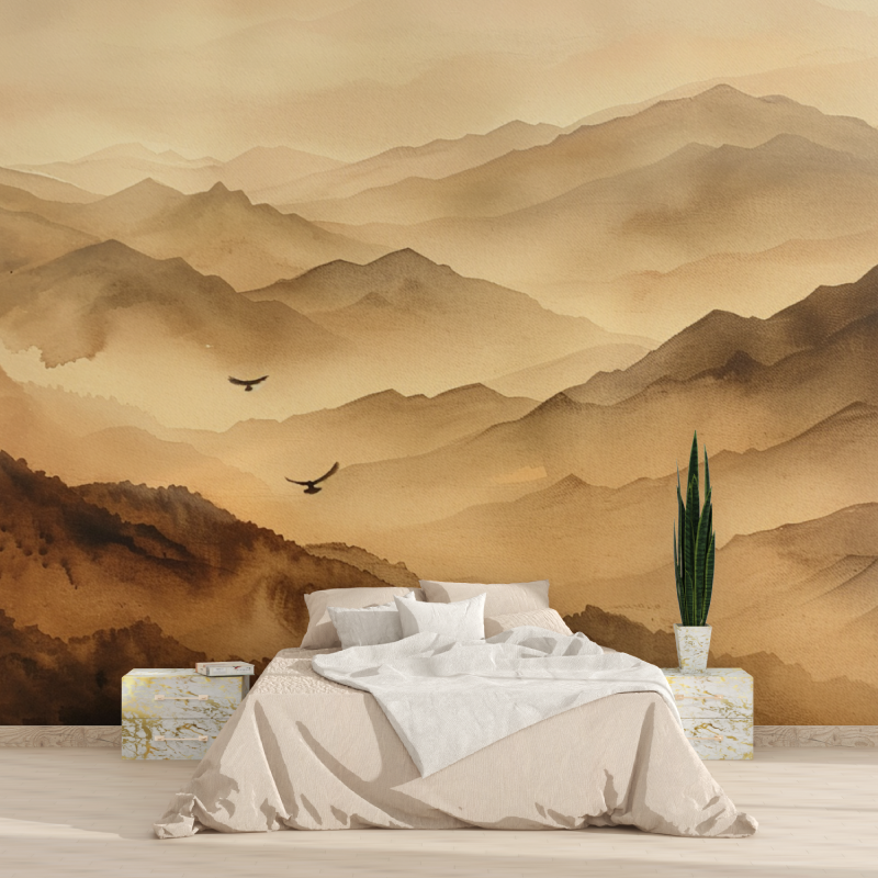 Papier peint montagne dans brume terracotta tapisserie 2025