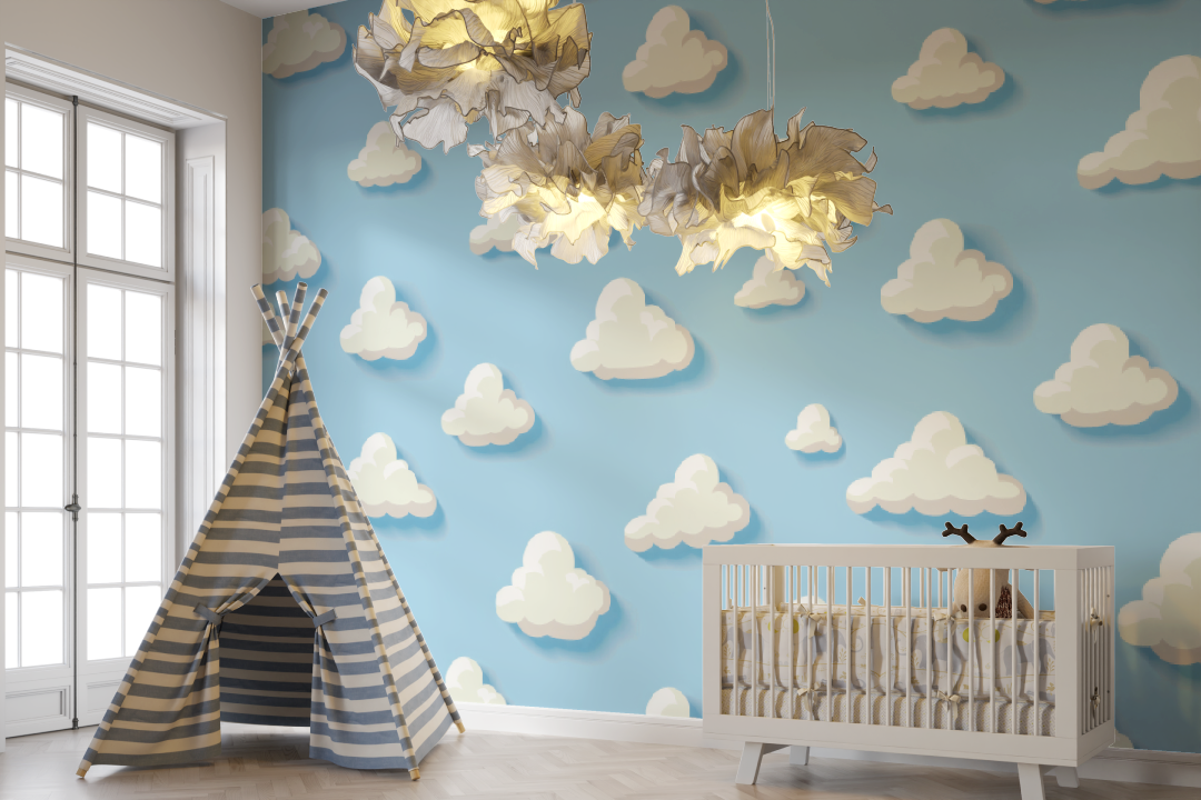 Papier peint Nuages bleu pour bébé - bebe unisexe
