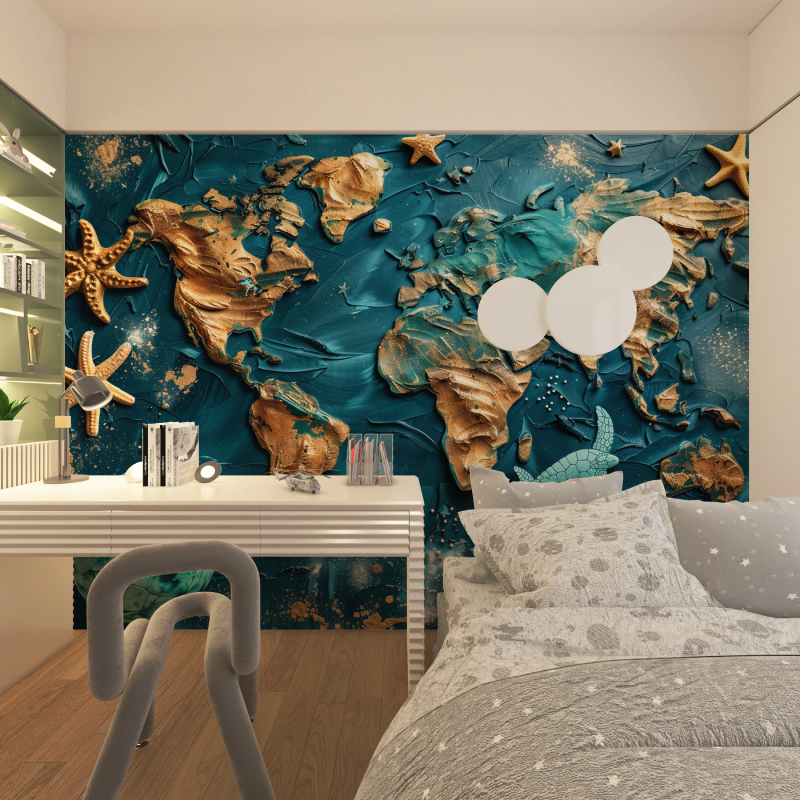 Papier peint carte du monde marin chambre adolescents