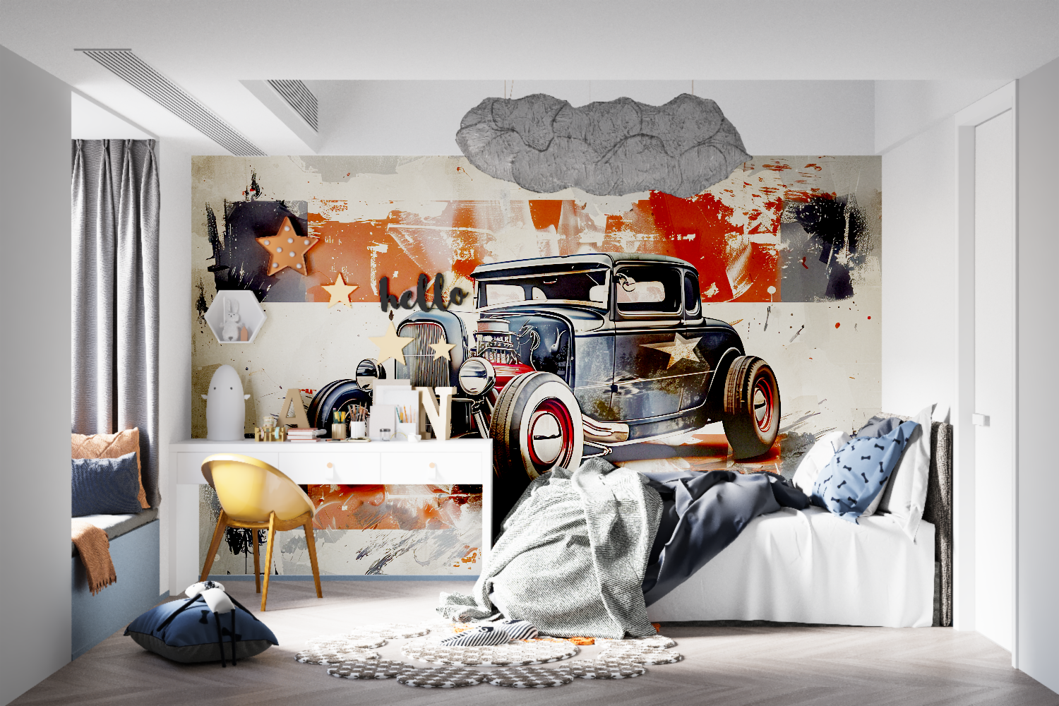 Papier peint retro voiture tapisseries murale