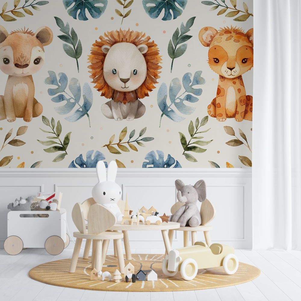 Papier peint lion scandinave chambre de bebe