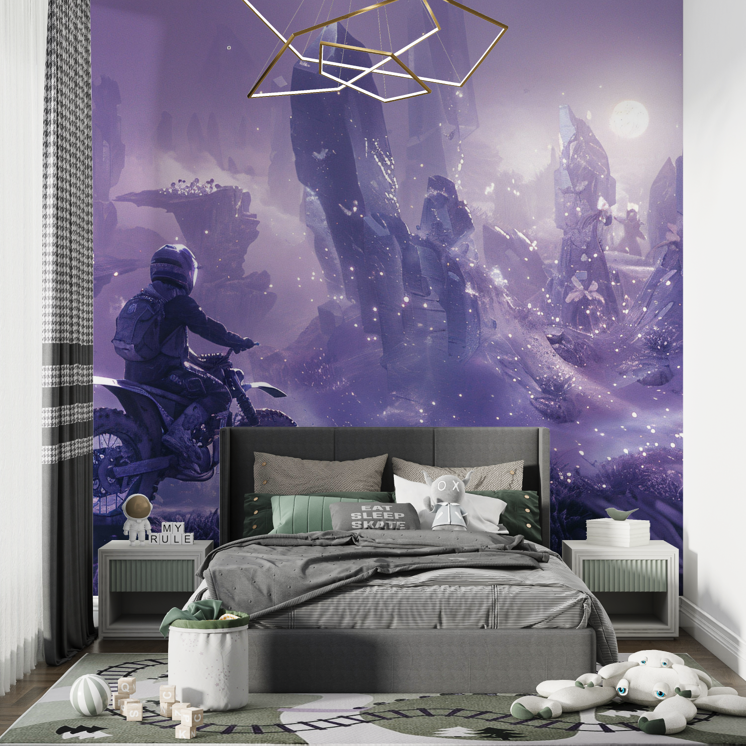 Papier peint garcon moto violet chambre de garcon