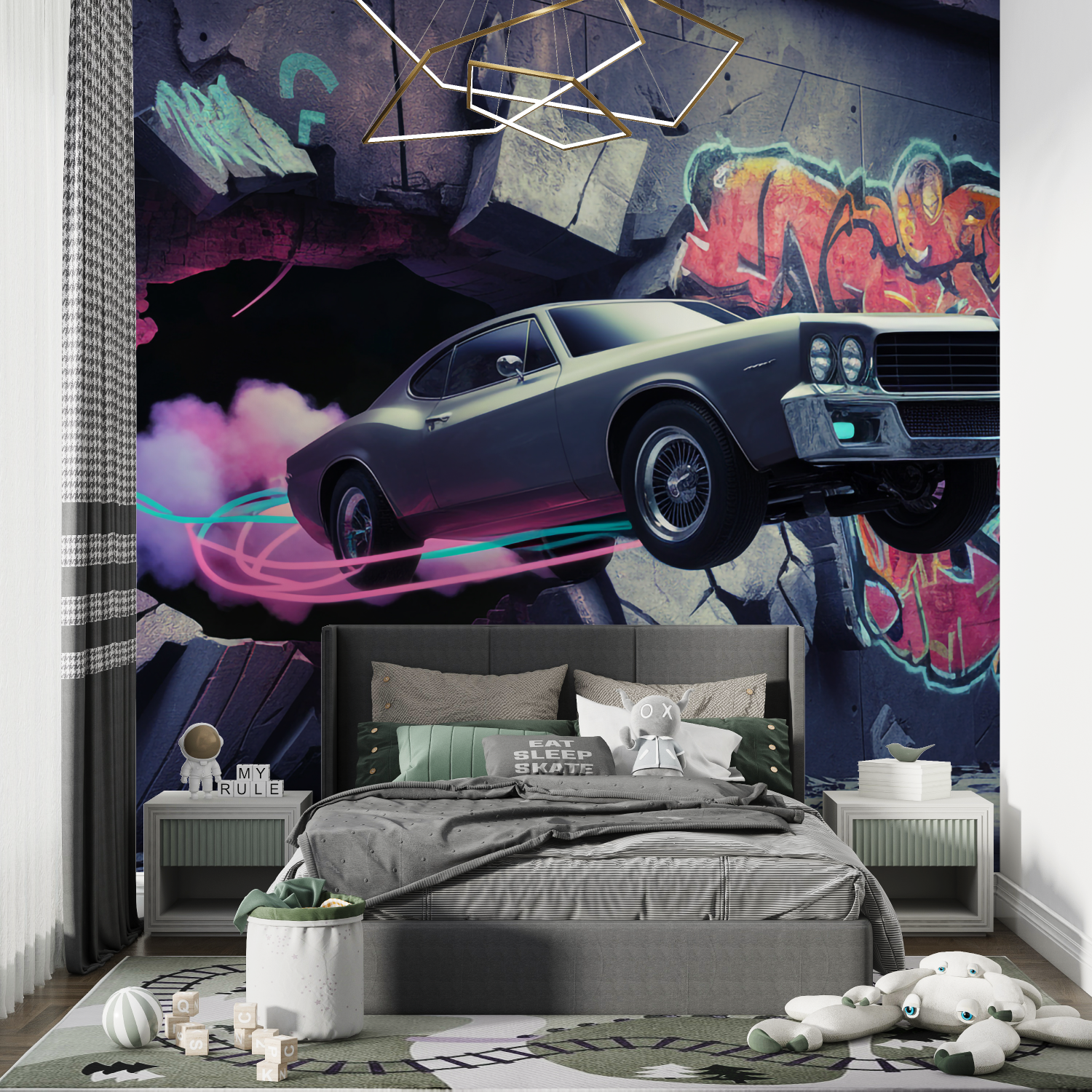 Papier peint mural voiture chambre de garcon