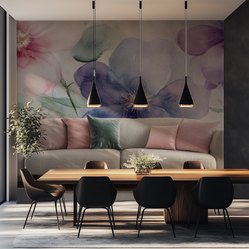 Papier peint fleur geante salle manger tapisserie