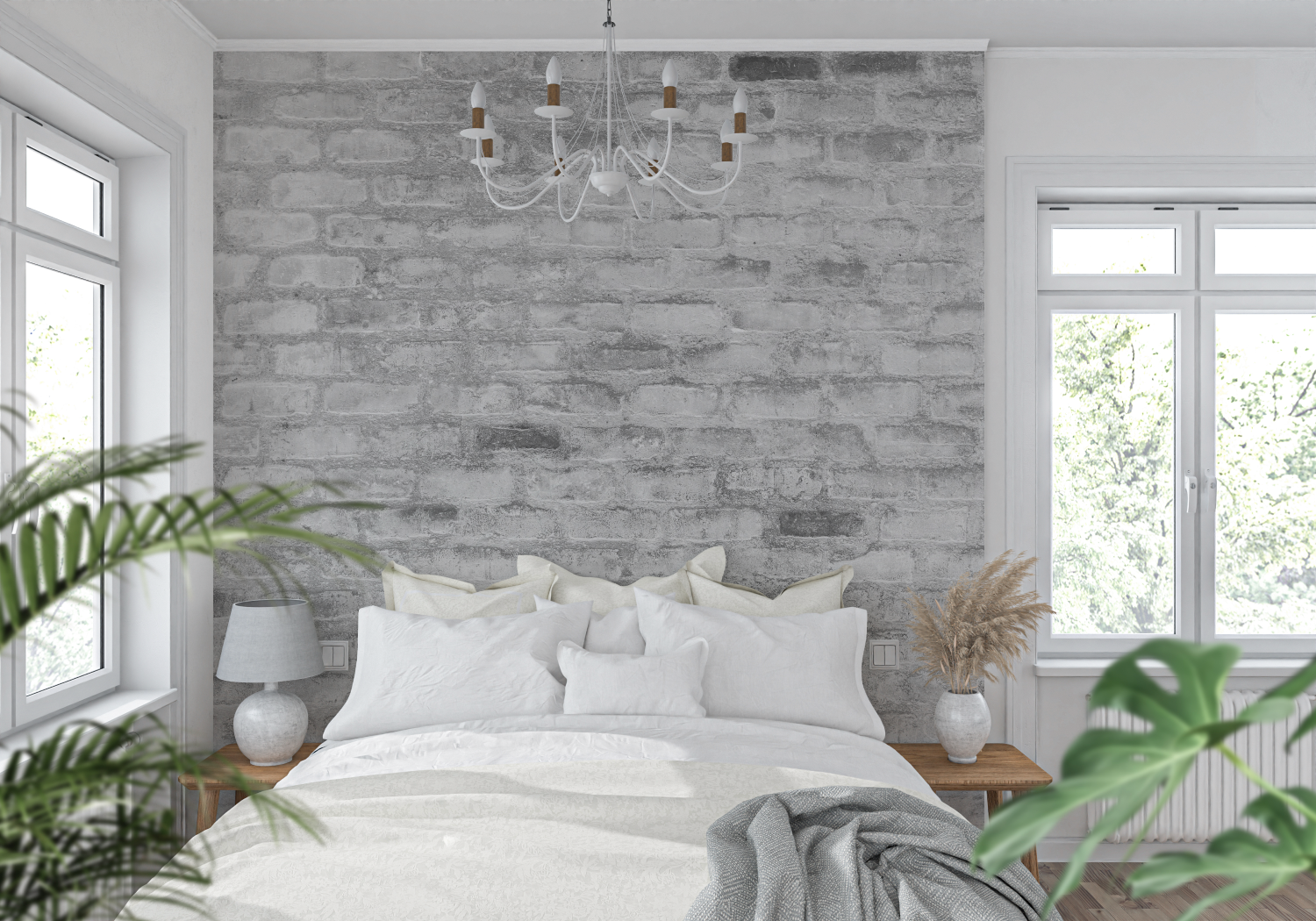 Papier Peint Brique Gris Salon - mur cuisine