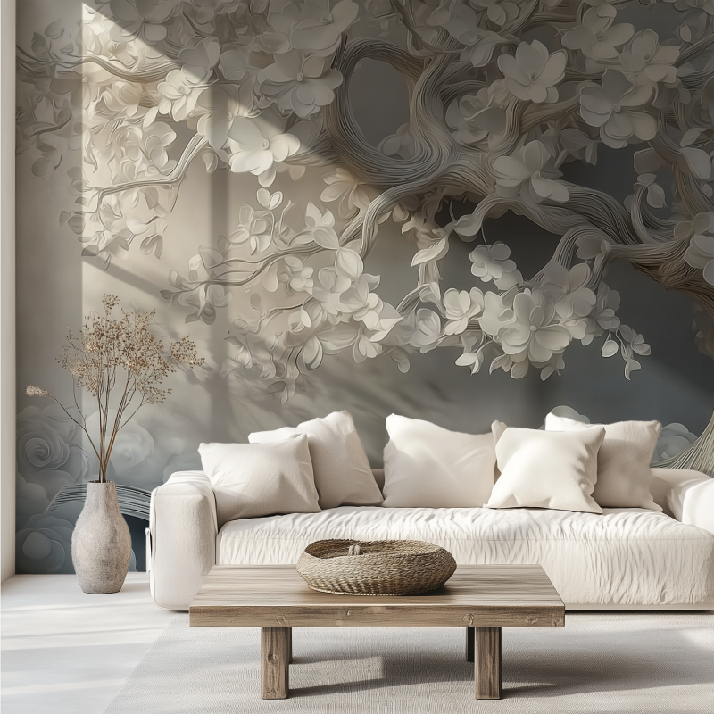 Trending white tree mural wallpaper canape tendance