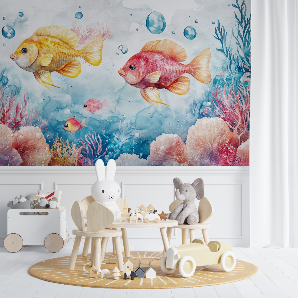 Papier peint marin panoramique poisson chambre de bebe