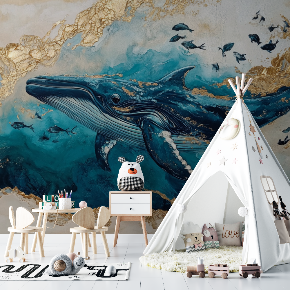 Papier peint baleine et ile chambre bebe