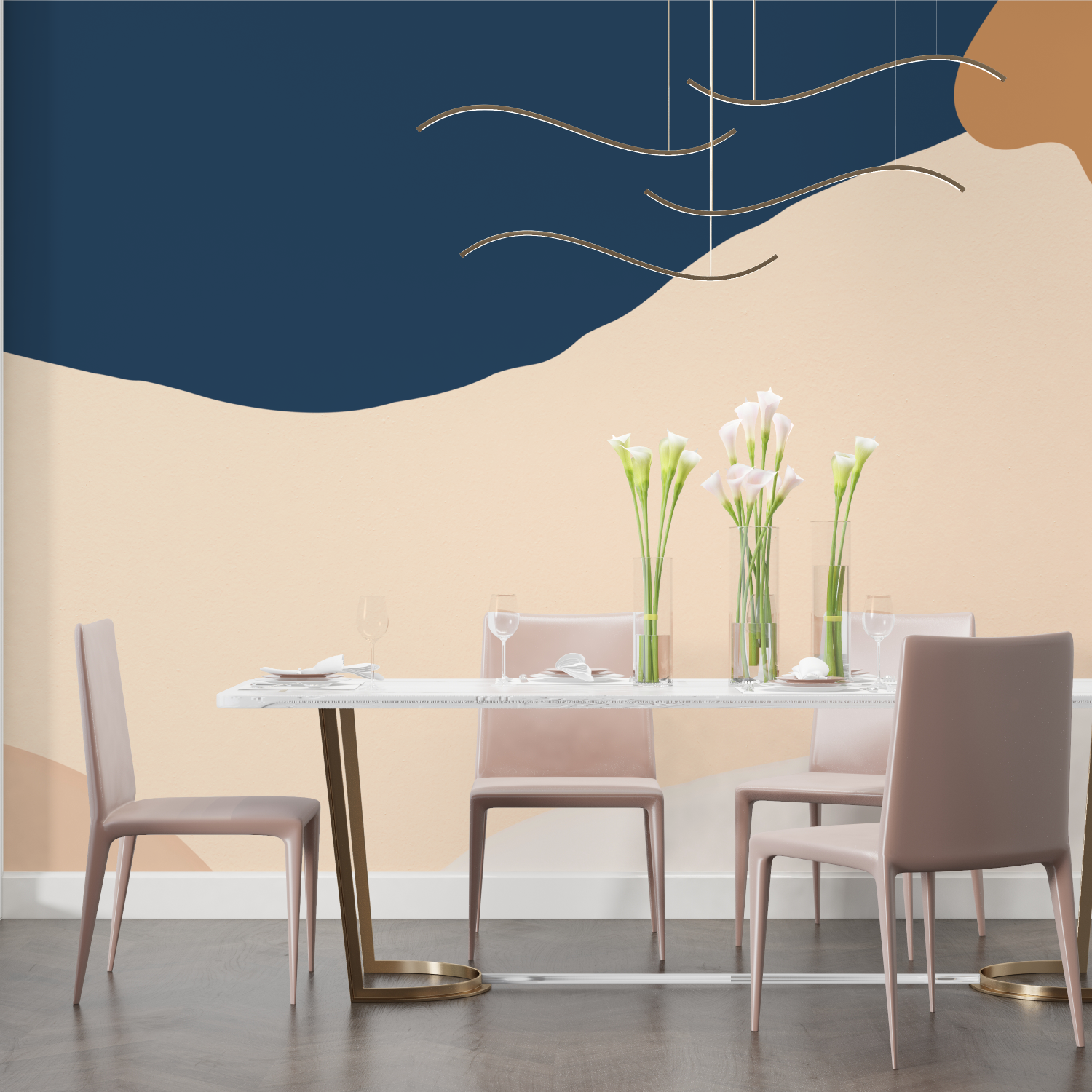 Papier Peint Bleu Et Terracotta - salon