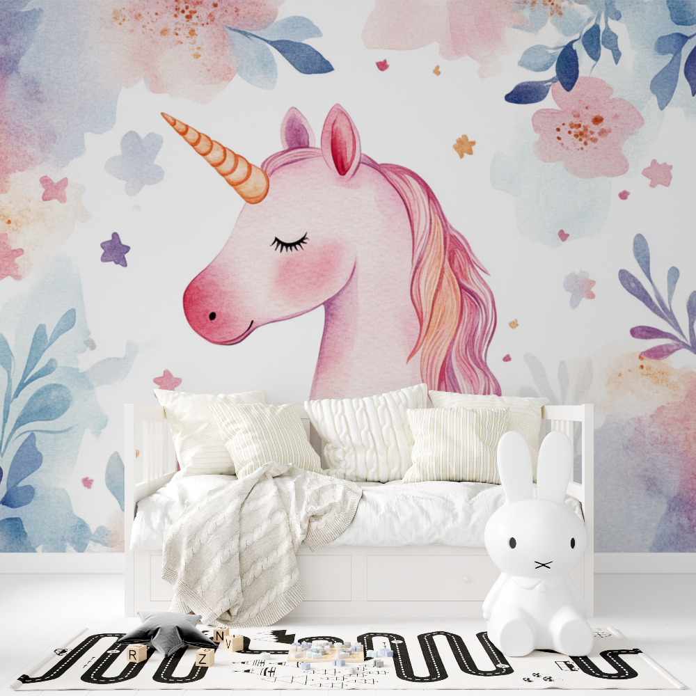 Papier peint licorne motif enchantement tapisserie fille