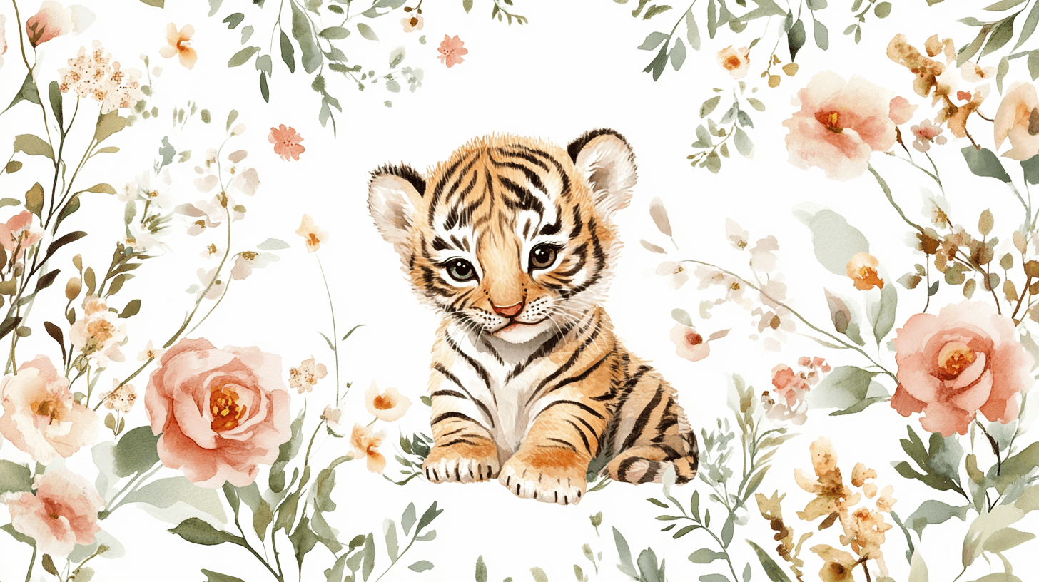 Papier Peint Tigre Et Fleurs Sauvages