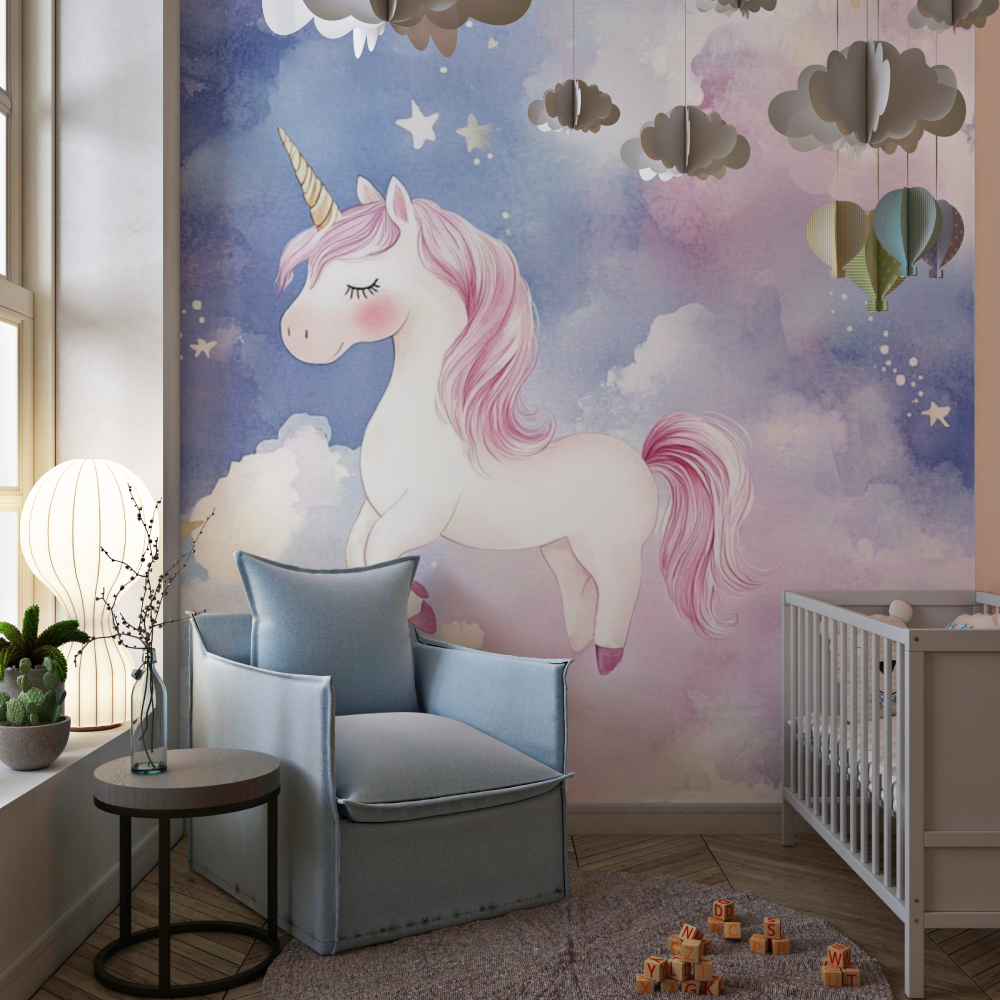 Papier peint licorne bebe reverie et nuage chambre de fille