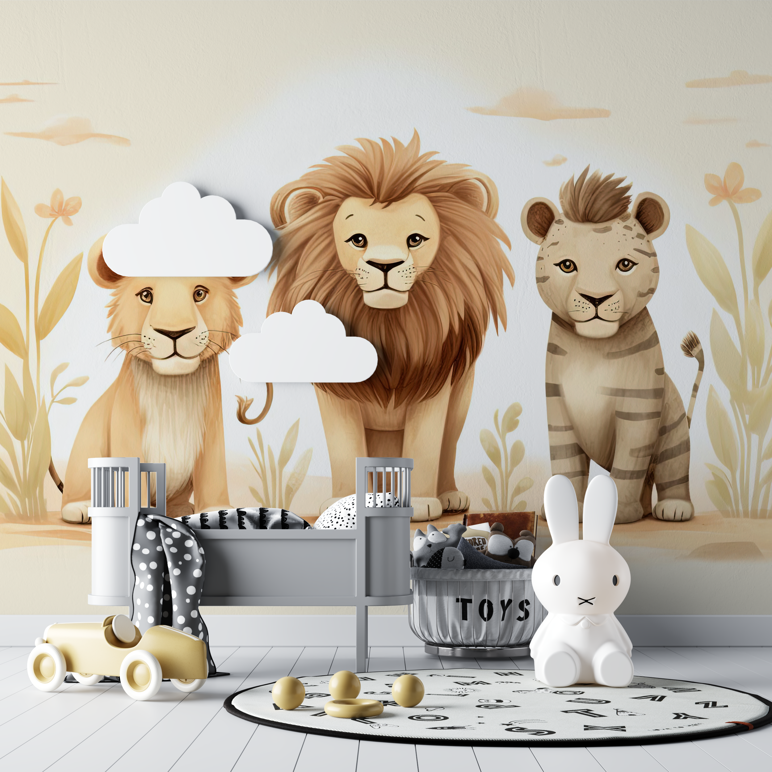 Papier peint lion boheme bebe tipi