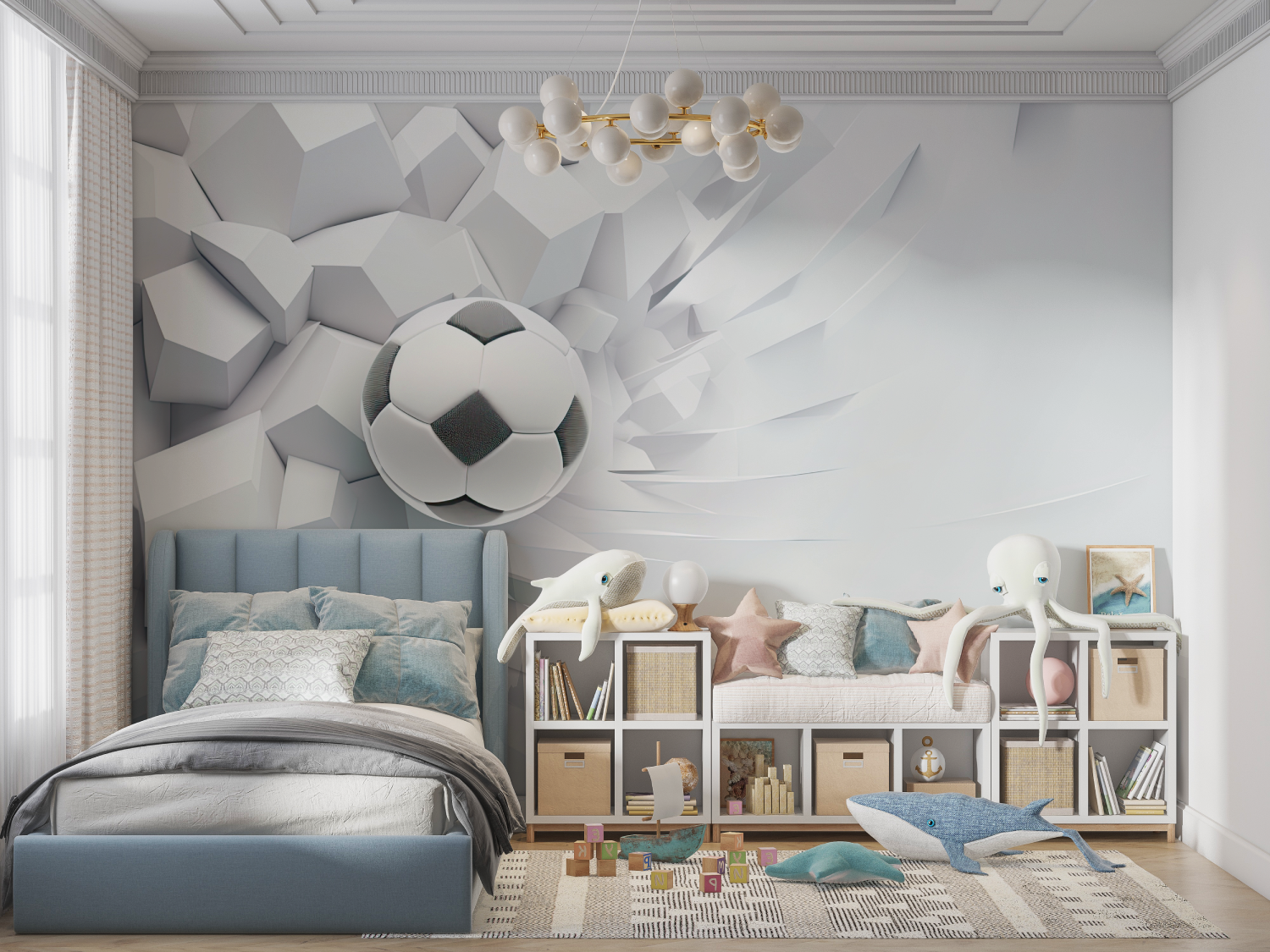 Papier peint 3d foot blanc panoramique garcon