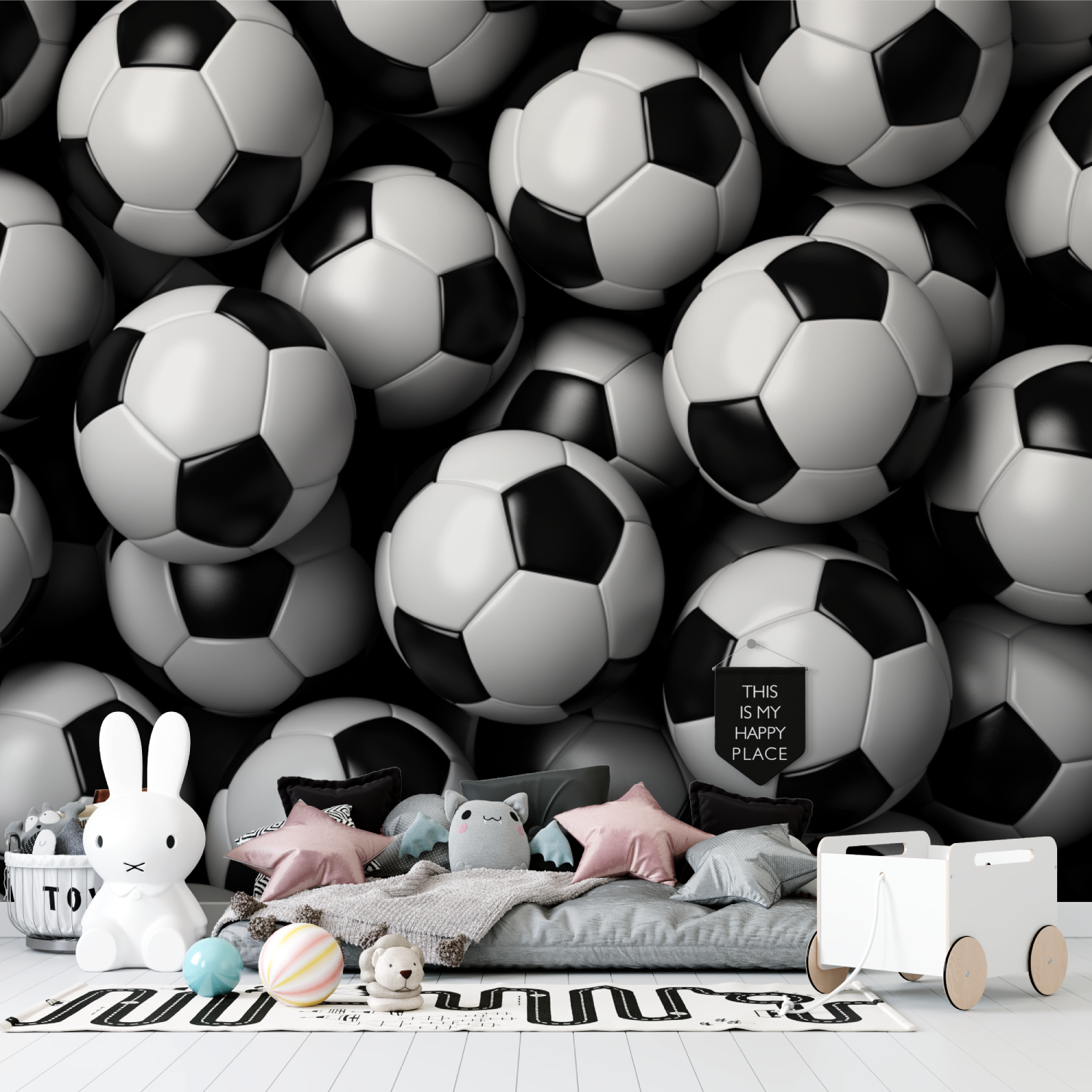 Papiers peint illusion ballon de foot tapisserie garcon