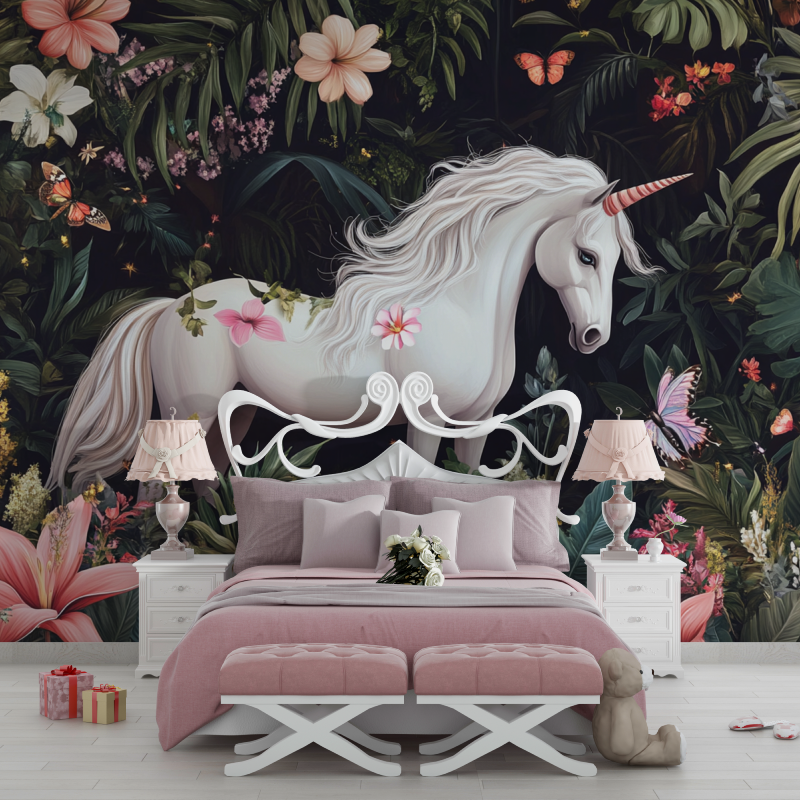 Papier peint princesse jardin t... et licorne chambre filles