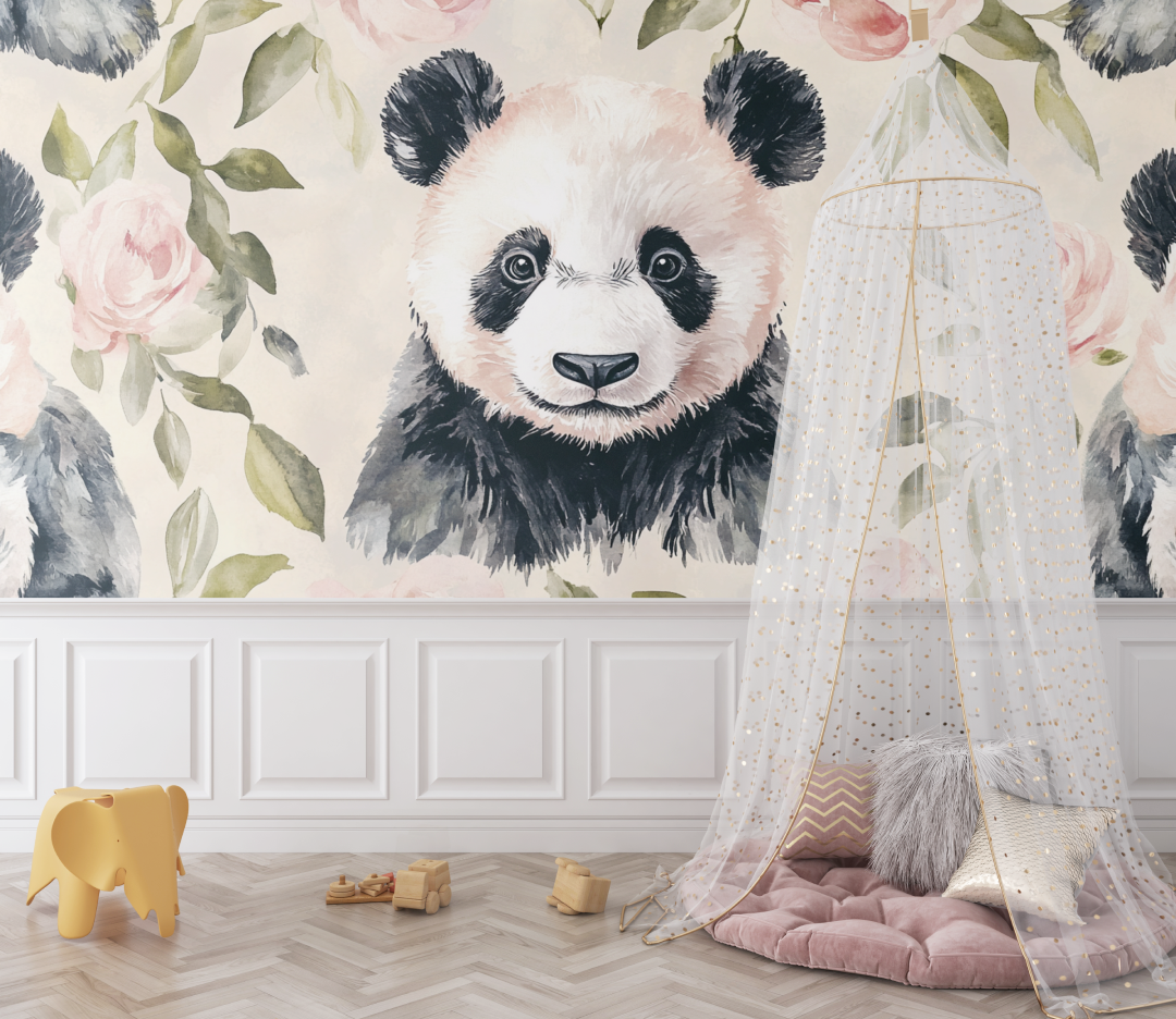 Papier peint panda et ambiance vintage bebe