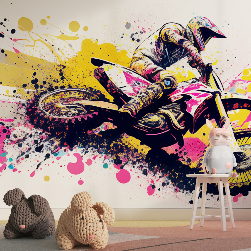 Papier peint graffiti moto cross fille tapisserie pour fille