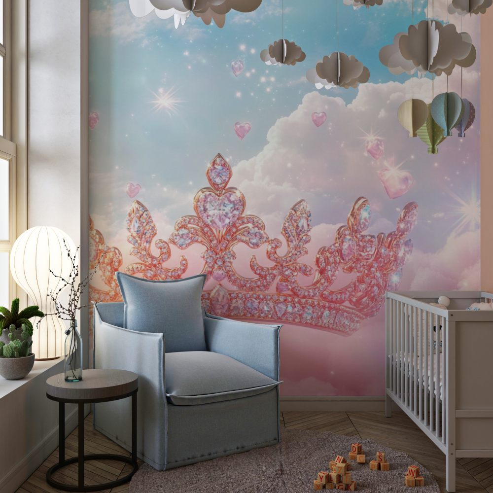 Papier peint princesse couronne doree chambre de fille