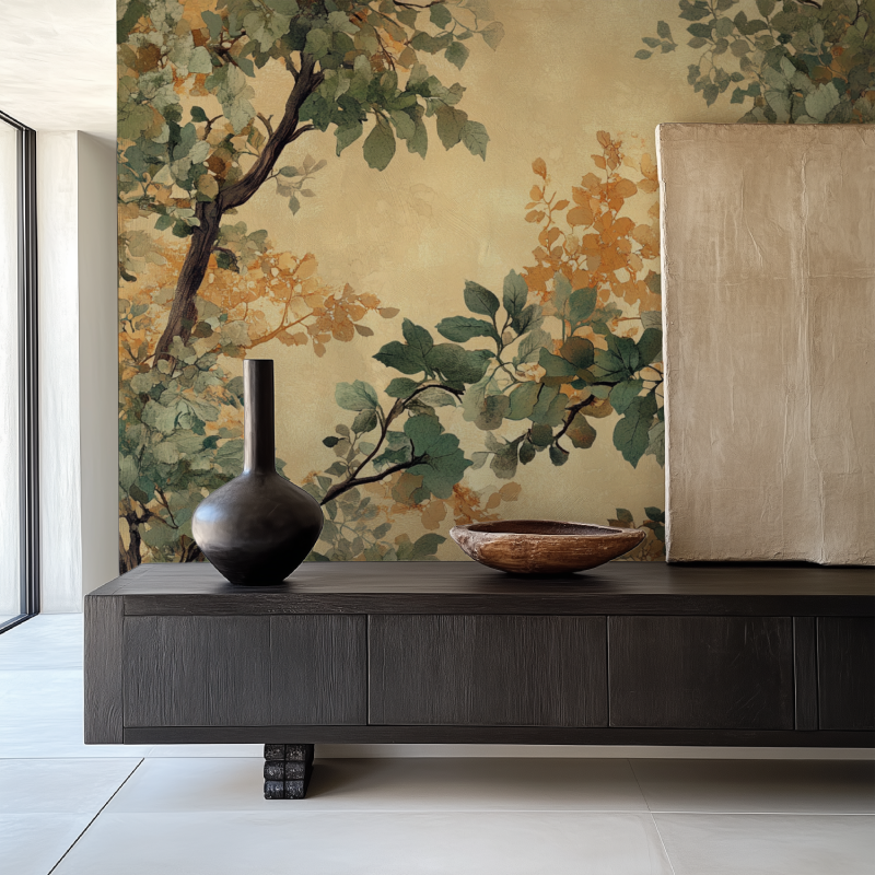 Papier peint arbre chene salle manger papier