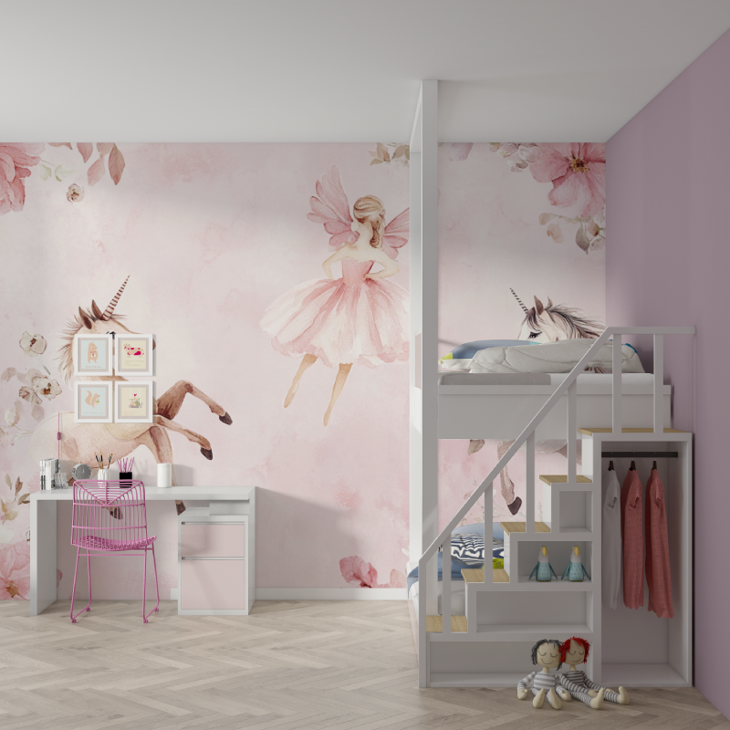 Papier peint chambre de fille t...ine rose mur chambre fille