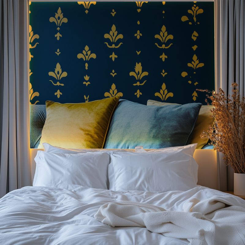 Papier peint fleur de lys jaune...s bleu roi chambre premium