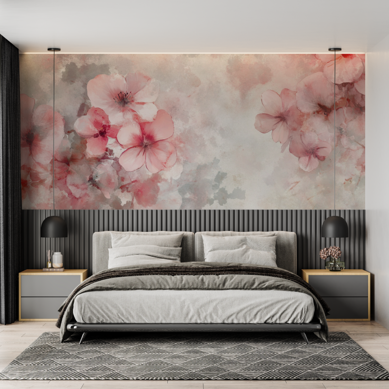 Papier peint aquarelle fleurs f...et abstraites mural adulte