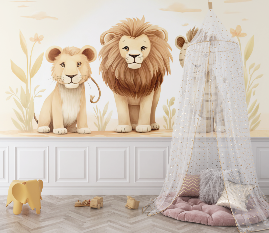 Papier peint lion boheme bebe
