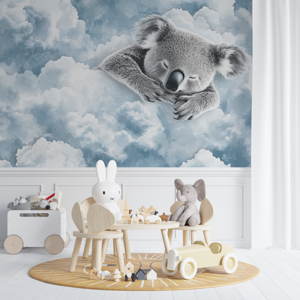 Papier peint koala reve dans la brume chambre de bebe