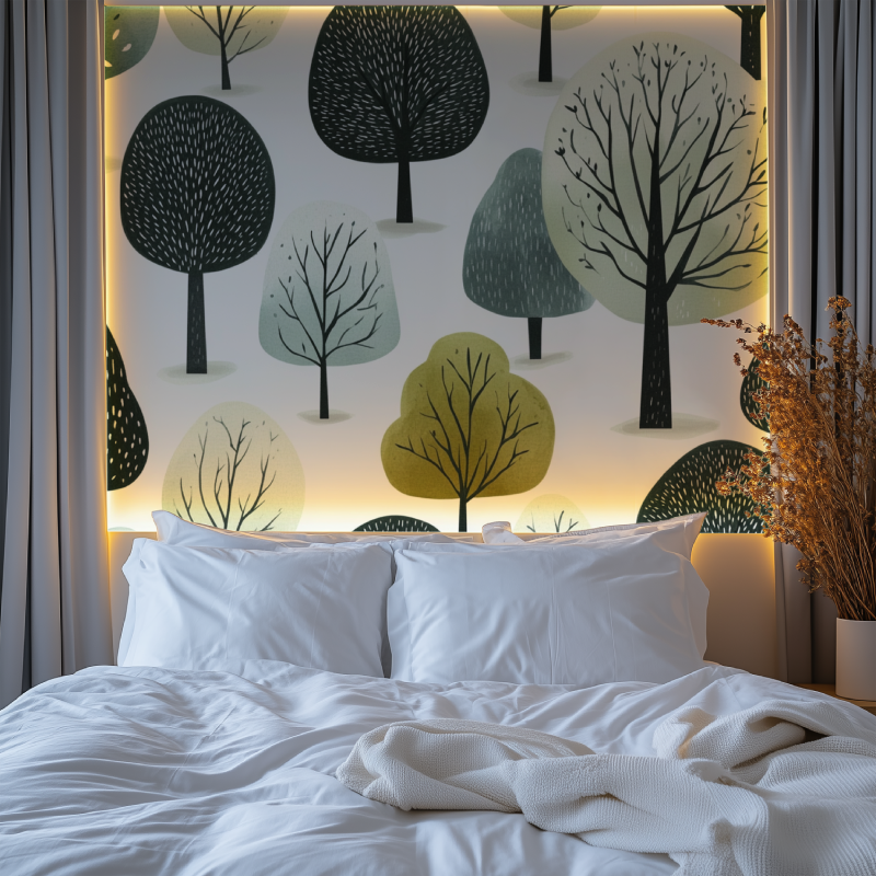 Papier peint arbre stylises chambre premium