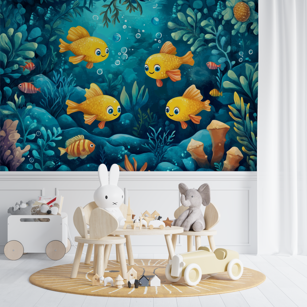 Papier peint marin theme sous m...ne et bleu chambre de bebe