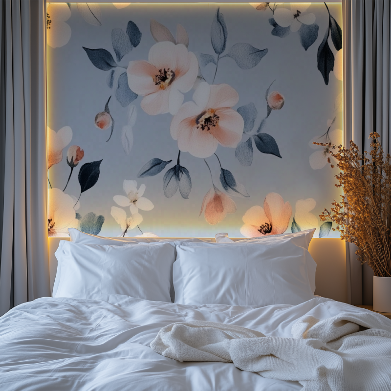 Papier peint fleur cerisier bleu chambre tendanc