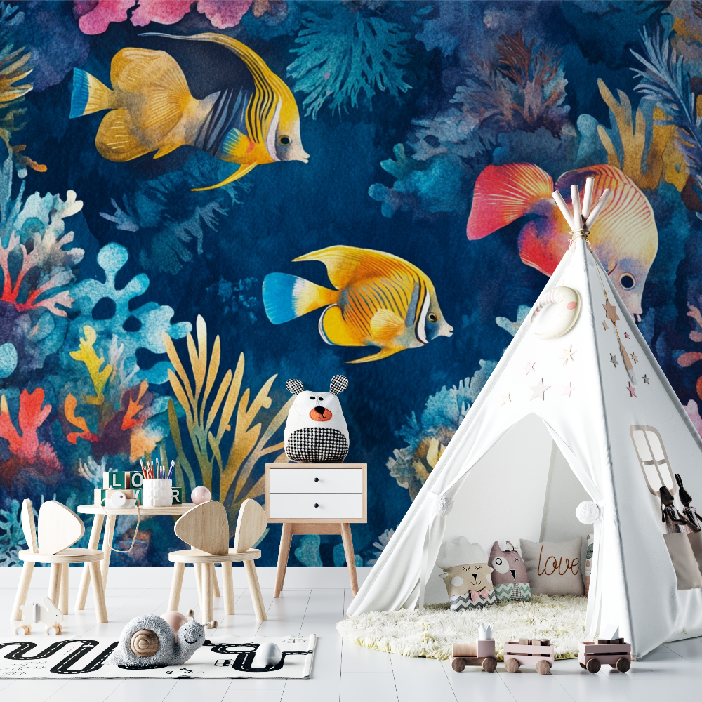 Papier peint marin poisson corail chambre bebe